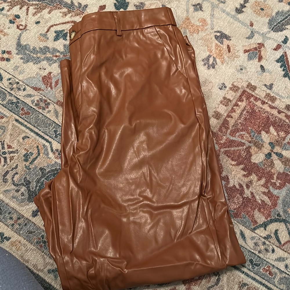 SHEIN curve pleather tan pants